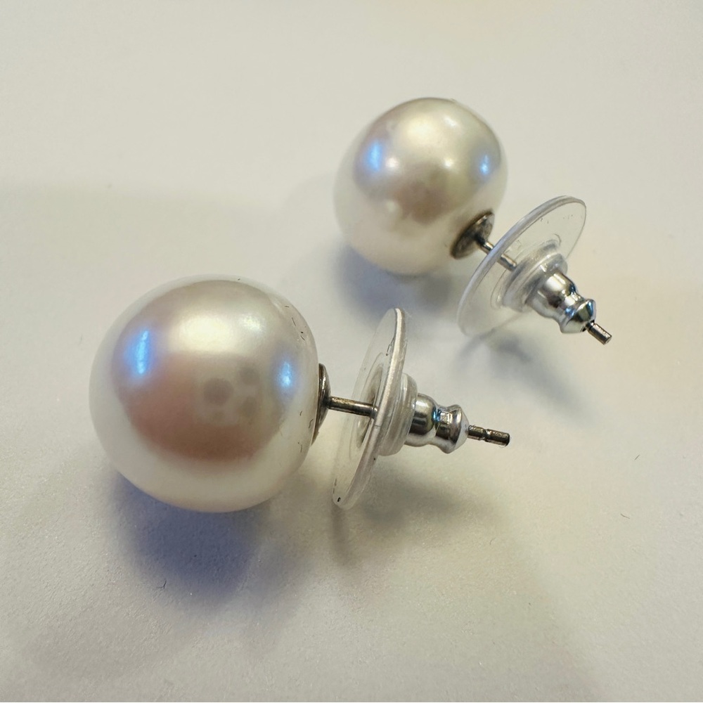 Freshwater White 12-13mm Pearl Earrings Silver Stud Classic Old Money